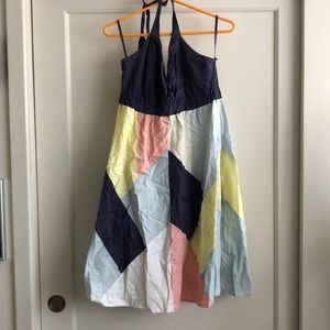 Halter color block dress with pockets